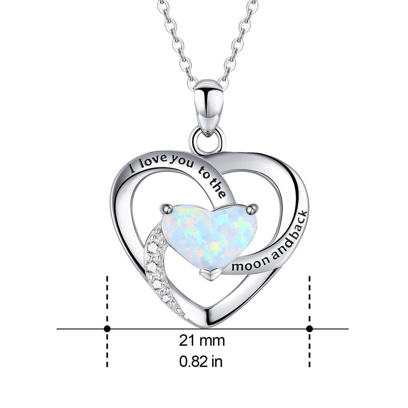 Cuoka I Love You To The Moon and Back Necklace 925 Sterling Silver Heart Opal October Birthstone Lover Pendant Necklace for Women Wife - Image 5